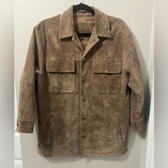 Pendleton Pig Leather Suede Men Jacket Blazer Shacket Brown Washable Snaps Sz S - Picture 1 of 12